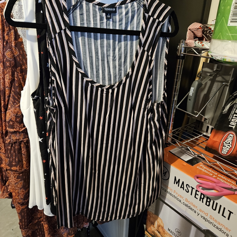 Torrid Black and White Striped Tank Top
